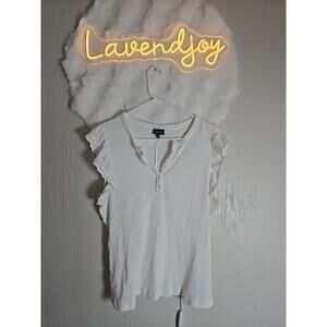 Y2K Ruffled Lace Henley Plus 2x Bright White Top Preppy Acedemia Office Cottage